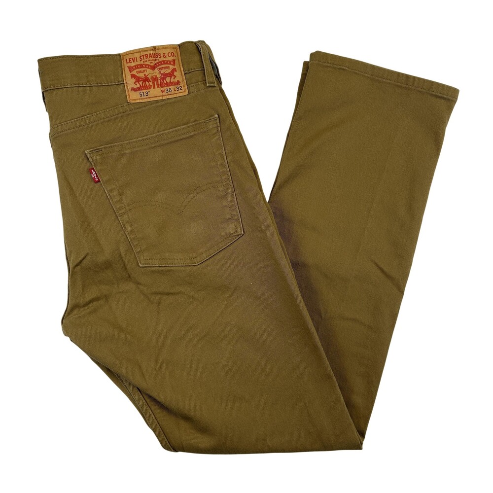 Levis 513 Jeans Mens 36x32 Brown Denim Slim Straight Zip Fly Stretch Casual
